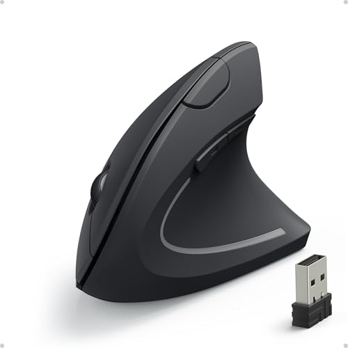 Anker 2.4G Wireless Vertical Ergonomic Optical Mouse for Work, Multi-Device Connectivity, 800/1200 /1600 DPI, 5 Buttons for Laptop, Desktop, PC, MacBook - Black