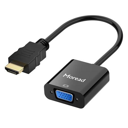 Moread HDMI to VGA, Uni-Directional Gold-Plated HDMI to VGA Adapter (Male to Female) for Computer, Desktop, Laptop, PC, Monitor, Projector, HDTV, Chromebook, Raspberry Pi, Xbox and More - Black