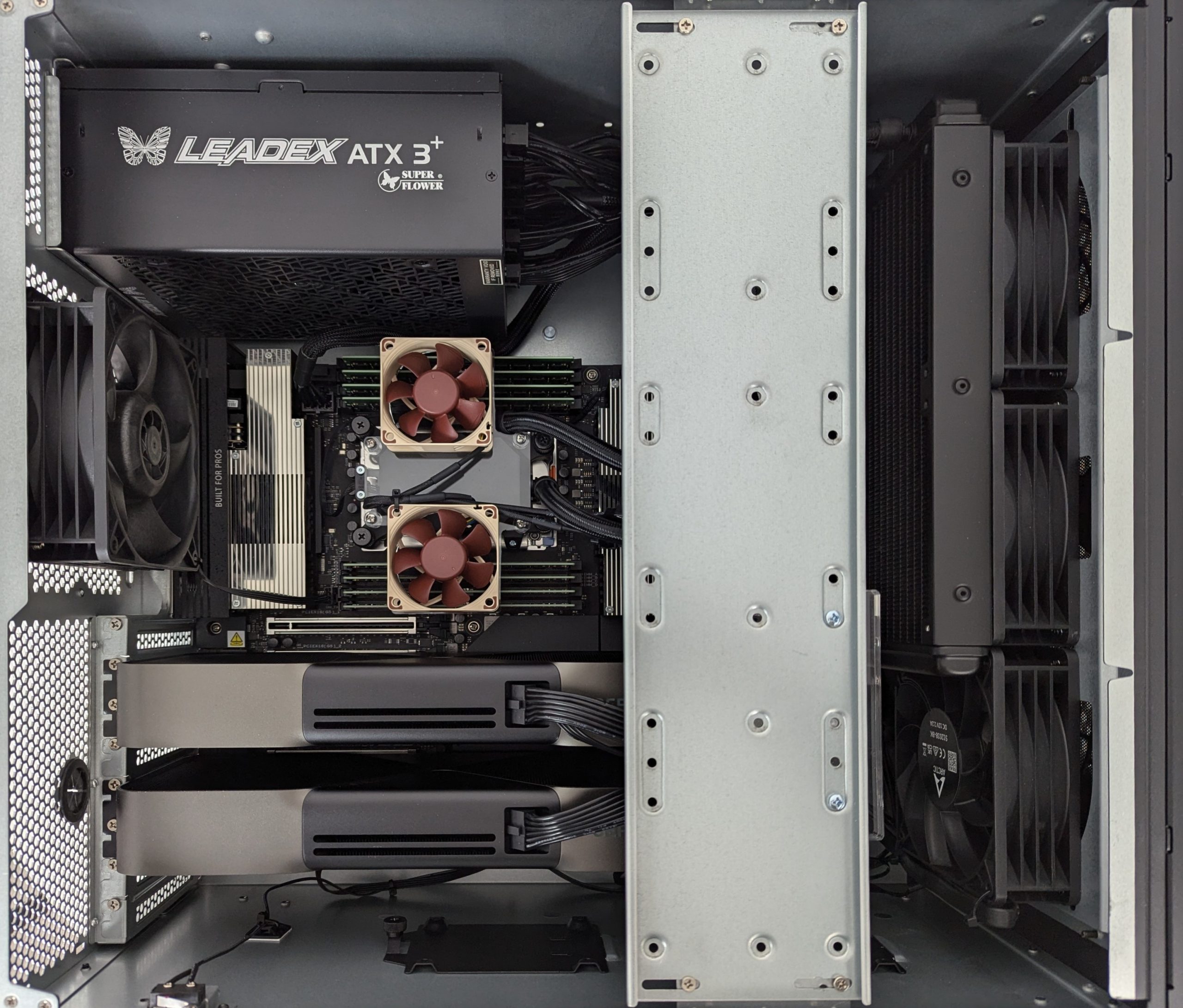 Picture of the Interior of a 5U Rackmount Workstation with Dual NVIDIA GeForce RTX 5090 Video Cards
