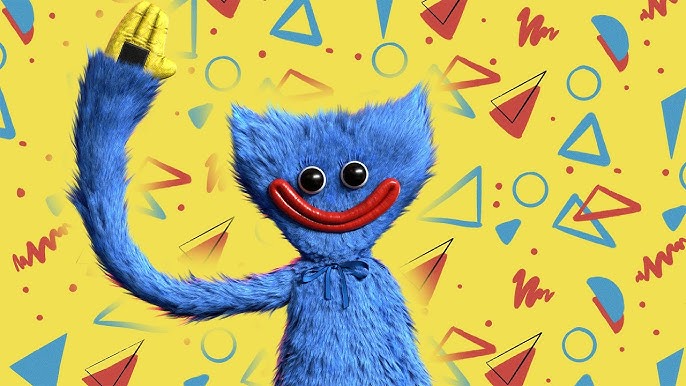 Mob Entertainment Mascot Huggy Wuggy on a Yellow Background