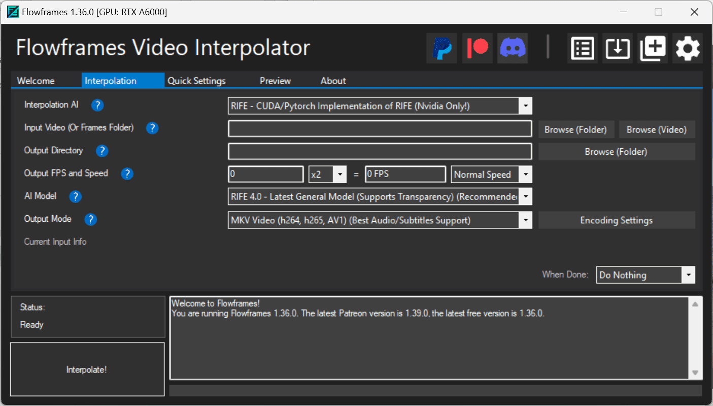 Screenshot of the Flowframes application