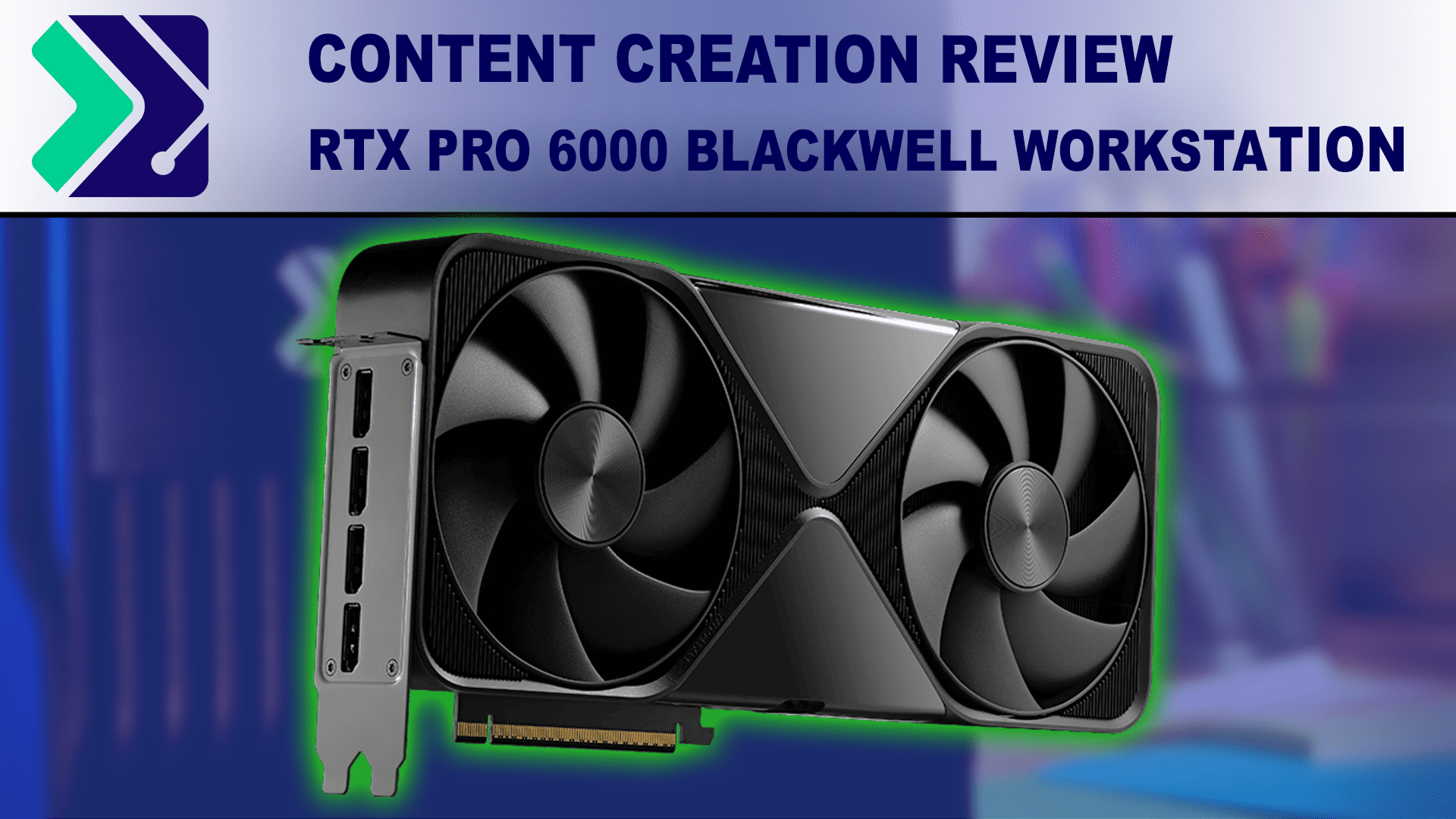 An NVIDIA RTX PRO 6000 Blackwell Workstation Edition GPU on a blue field, with the Puget Systems logomark and article title in a header-bar above it.