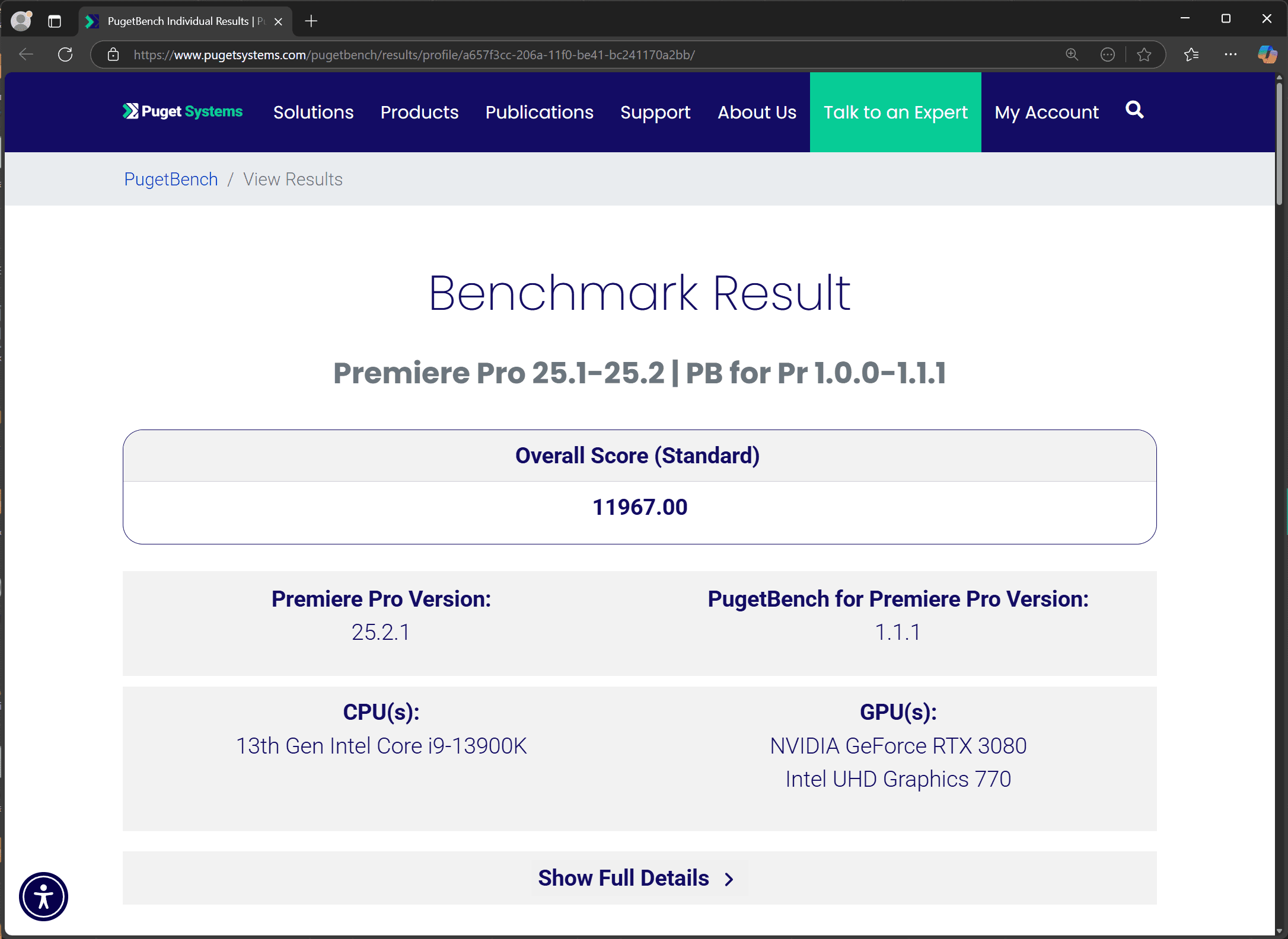 PugetBench Results Screenshot