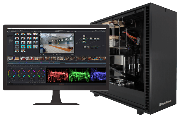 Workstation with Monitor Running Video Editing Software